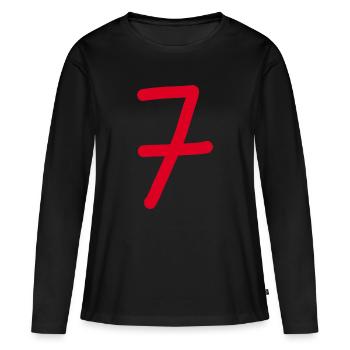 7 Numéro sept numéro rouge Anniversaire - T-shirt manches longues Premium bio Femme - noir - Devant - Julia (174cm)