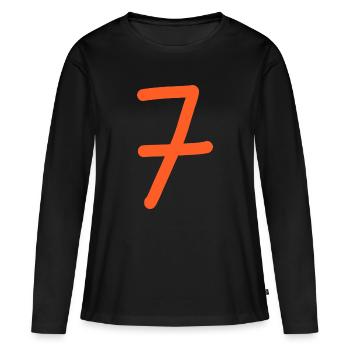 7 Numéro sept numéro orange anniversaire - T-shirt manches longues Premium bio Femme - noir - Devant - Julia (174cm)