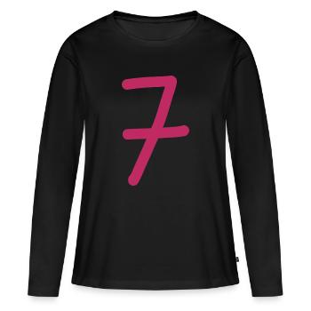 7 Numéro sept numéro rose anniversaire - T-shirt manches longues Premium bio Femme - noir - Devant - Julia (174cm)