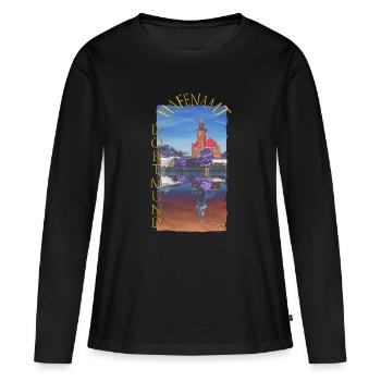 Historisches Dortmunder Hafenamt - Frauen Premium Bio Langarmshirt - Schwarz - Vorne - Julia (174cm)