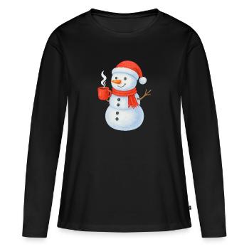 Bonhomme de neige avec écharpe et gobelet rouges - T-shirt manches longues Premium bio Femme - noir - Devant - Julia (174cm)