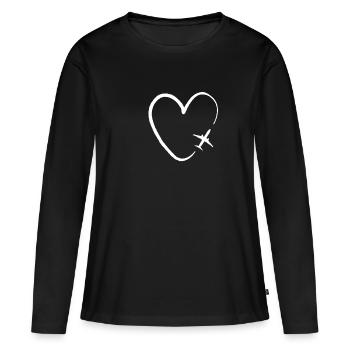 Airplane fly travel vacation heart stewardess cute - Women's Premium Organic Long Sleeve Shirt - black - Front - Julia (174cm)