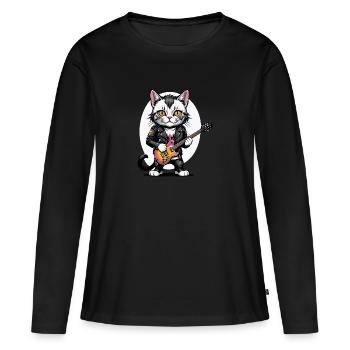 Cat Rocker Cat HardRock Gift - T-shirt manches longues Premium bio Femme - noir - Devant - Julia (174cm)