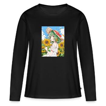 Anime, Fille, Tournesols, Otaku - T-shirt manches longues Premium bio Femme - noir - Devant - Julia (174cm)