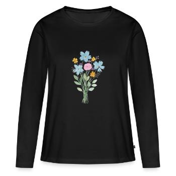 Les bouquets de fleurs - T-shirt manches longues Premium bio Femme - noir - Devant - Julia (174cm)
