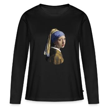 Jan Vermeer La fille à la boucle d’oreilles de perles - T-shirt manches longues Premium bio Femme - noir - Devant - Julia (174cm)