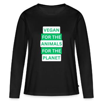 Veganer Stil mit Herz: Einzigartiges Design - Frauen Premium Bio Langarmshirt - Schwarz - Vorne - Julia (174cm)