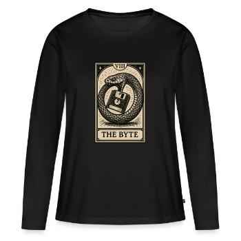 Data Hoarding Tarot – Das Byte - Frauen Premium Bio Langarmshirt - Schwarz - Vorne - Julia (174cm)