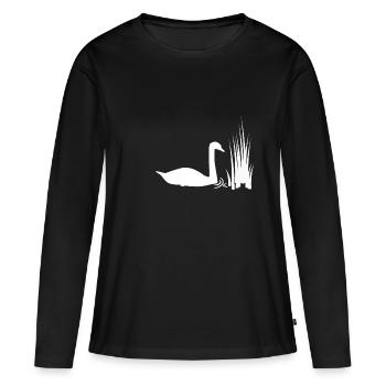 Cygne étang roseaux - T-shirt manches longues Premium bio Femme - noir - Devant - Julia (174cm)