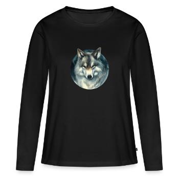 Illustration menaçante de chien sauvage renard dans un cercle de regards - T-shirt manches longues Premium bio Femme - noir - Devant - Julia (174cm)