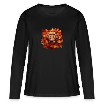 Bastelkunst Herbst: Schimpanse mit Laub aus buntem - Frauen Premium Bio Langarmshirt - Schwarz - Vorne - Julia (174cm)