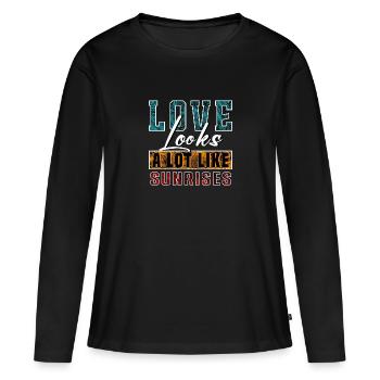 Liebe sieht Sonnenaufgängen sehr ähnlich - Frauen Premium Bio Langarmshirt - Schwarz - Vorne - Julia (174cm)