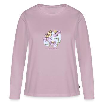 Dessin botanique d’échinacée pourpre - T-shirt manches longues Premium bio Femme - rose poudré - Devant - Julia (174cm)