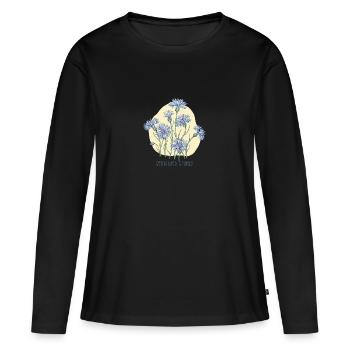 Kornblume, botanische Zeichnung - Frauen Premium Bio Langarmshirt - Schwarz - Vorne - Julia (174cm)