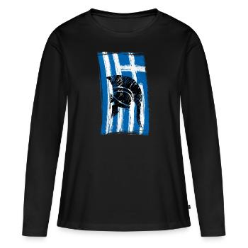 Hinweis Griechenland Helm Sparta - Frauen Premium Bio Langarmshirt - Schwarz - Vorne - Julia (174cm)