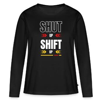 Shut up Shift up Red Yellow - T-shirt manches longues Premium bio Femme - noir - Devant - Julia (174cm)