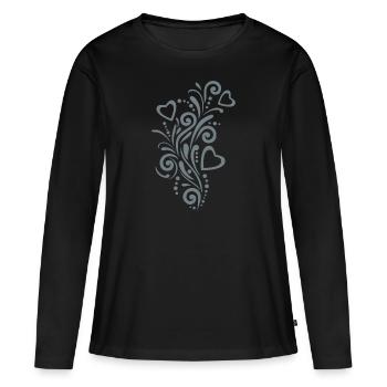 Design décoratif avec des cœurs - T-shirt manches longues Premium bio Femme - noir - Devant - Julia (174cm)