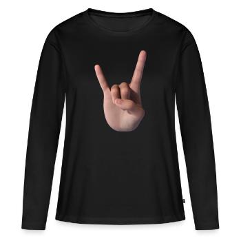 Signe des cornes (face) - T-shirt manches longues Premium bio Femme - noir - Devant - Julia (174cm)