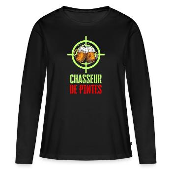 Chasseur de Pintes - Apéro Bière Chasse et Humour - T-shirt manches longues Premium bio Femme - noir - Devant - Julia (174cm)