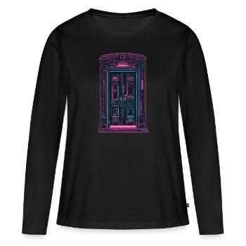 Tür / Eingang / Schloss / Tor / Haustür / Design - Frauen Premium Bio Langarmshirt - Schwarz - Vorne - Julia (174cm)
