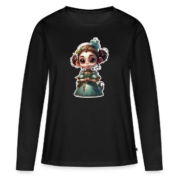 Singe mignon / Fille de singe / Mignon / noeud de cheveux - T-shirt manches longues Premium bio Femme - noir - Devant - Julia (174cm)