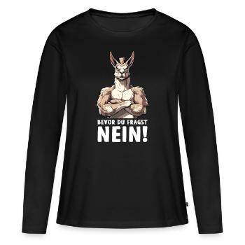 Alpaga Lama Andes Amérique du Sud Avant de demander Non - T-shirt manches longues Premium bio Femme - noir - Devant - Julia (174cm)