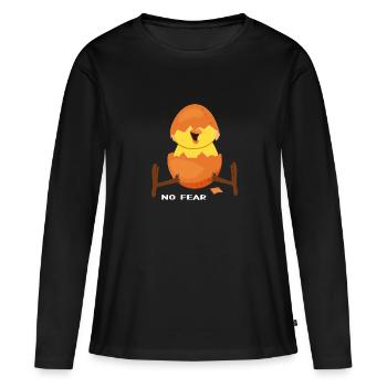 hühner hühnerleben "kükken hat keine angst" - Frauen Premium Bio Langarmshirt - Schwarz - Vorne - Julia (174cm)