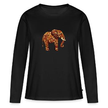 Afrikanischer Elefant im Herbst: Buntes Laub und - Frauen Premium Bio Langarmshirt - Schwarz - Vorne - Julia (174cm)