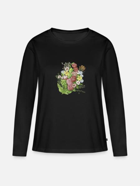 Blumen - Frauen Premium Bio Langarmshirt - Schwarz