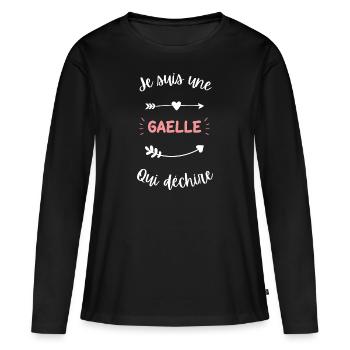 Je suis une Gaelle qui déchire - T-shirt manches longues Premium bio Femme - noir - Devant - Julia (174cm)