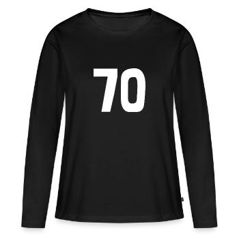 70. 70 JAHRE. 70-JÄHRIGES JUBILÄUM. 70-JÄHRIGES JUBILÄUM. - Frauen Premium Bio Langarmshirt - Schwarz - Vorne - Julia (174cm)
