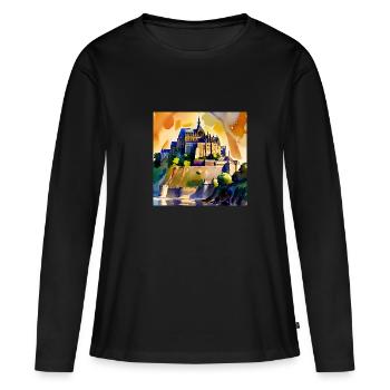 Mont Saint Michel - Aquarelle - T-shirt manches longues Premium bio Femme - noir - Devant - Julia (174cm)