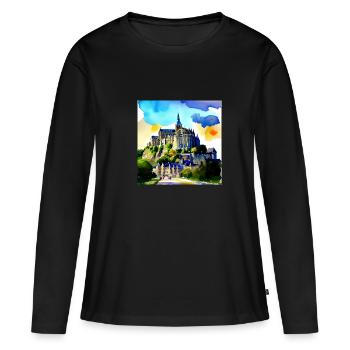 Mont Saint Michel, France - Aquarelle - T-shirt manches longues Premium bio Femme - noir - Devant - Julia (174cm)