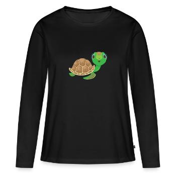 Tortue Kawaii : Charme Doux - T-shirt manches longues Premium bio Femme - noir - Devant - Julia (174cm)