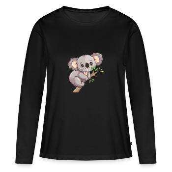 Happy koala ours koala sur bambou - T-shirt manches longues Premium bio Femme - noir - Devant - Julia (174cm)