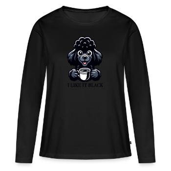 Pudel Kaffee "I like it black" Design - Frauen Premium Bio Langarmshirt - Schwarz - Vorne - Julia (174cm)