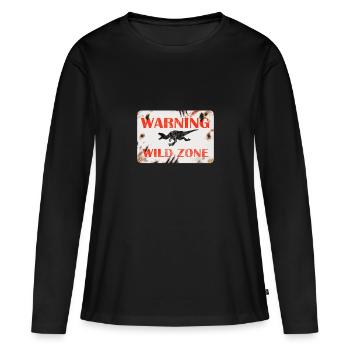 Conception de panneaux - AVERTISSEMENT. ZONE SAUVAGE. - T-shirt manches longues Premium bio Femme - noir - Devant - Julia (174cm)