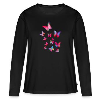Papillon, butterfly, essaim, voler - T-shirt manches longues Premium bio Femme - noir - Devant - Julia (174cm)