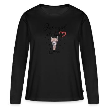 Frau Mädchen Liebe Herz Lama - Frauen Premium Bio Langarmshirt - Schwarz - Vorne - Julia (174cm)