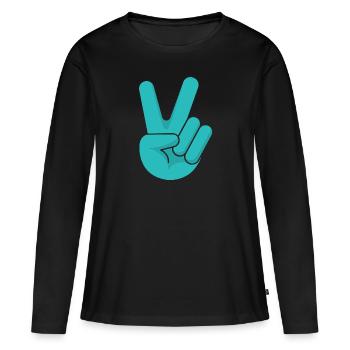 Amour Liberté Paix Espoir Signe de la main - T-shirt manches longues Premium bio Femme - noir - Devant - Julia (174cm)