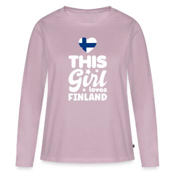 Finnland Flagge Suomi Finnische Fahne Herz Spruch - Frauen Premium Bio Langarmshirt - Altrosa - Vorne - Julia (174cm)