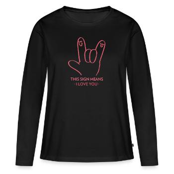 Ce signe signifie que je t’aime - Langue des signes - T-shirt manches longues Premium bio Femme - noir - Devant - Julia (174cm)