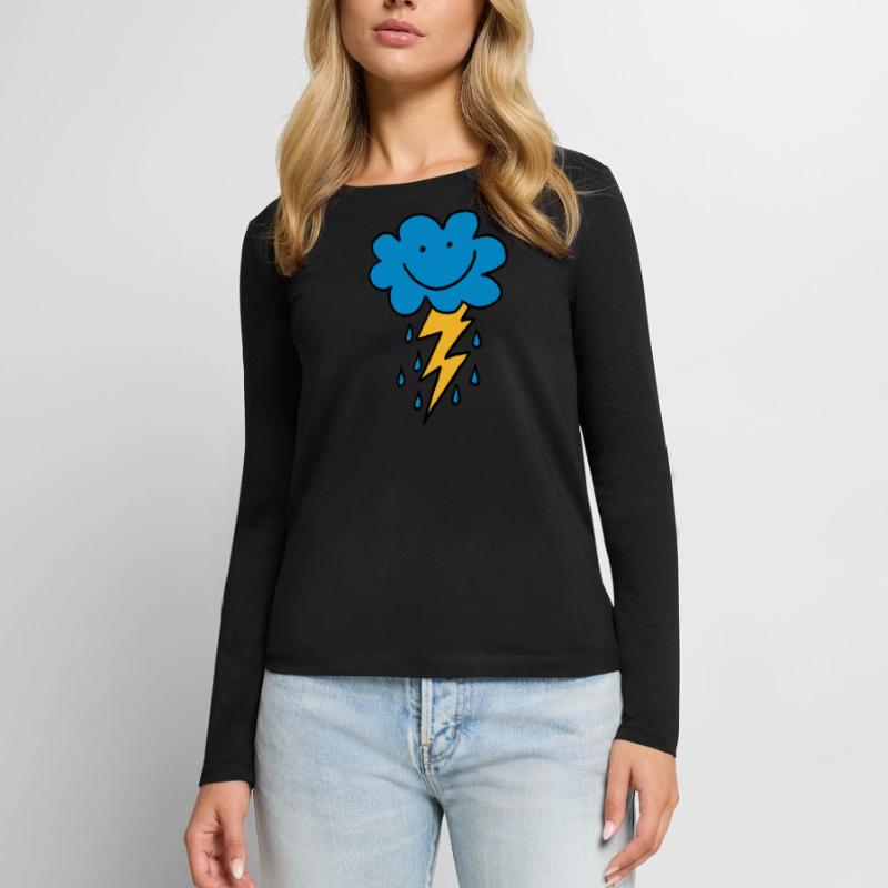 Funny cloud with flash, raindrops, comic, emoji Women's Premium Organic Long Sleeve Shirt