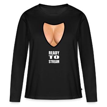 Boobs ready to stream - Frauen Premium Bio Langarmshirt - Schwarz - Vorne - Julia (174cm)
