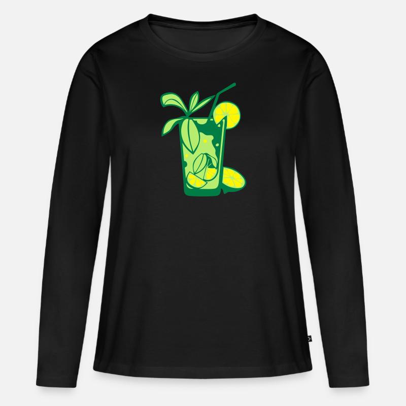 Glas mojito Alkohol Stroh Puck citr - Frauen Premium Bio Langarmshirt - Schwarz