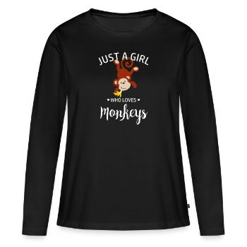 Nur ein Mädchen, dass Affen liebt - Affe - Frauen Premium Bio Langarmshirt - Schwarz - Vorne - Julia (174cm)