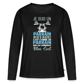 parrain motard Cadeau parrain motard super parrain - T-shirt manches longues Premium bio Femme - noir - Devant - Julia (174cm)