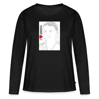 I love Greta - Frauen Premium Bio Langarmshirt - Schwarz - Vorne - Julia (174cm)