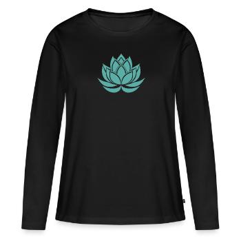 lotus bleu cyan, lotus vert, fleurs - T-shirt manches longues Premium bio Femme - noir - Devant - Julia (174cm)