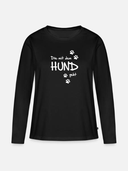 Die mit dem Hund geht - Frauen Premium Bio Langarmshirt - Schwarz